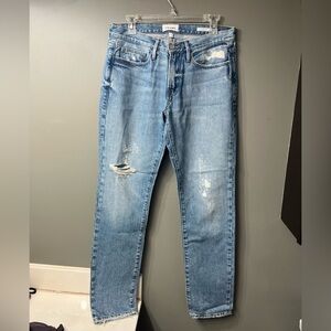 FRAME L’ Homme Slim Jeans BlueJay Rips Size 31